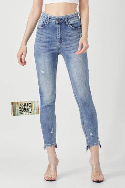 Risen Frayed Waist Skinny Jeans