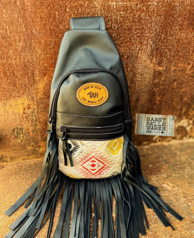 Taos Leather Sling Bag with Fringe - Black
