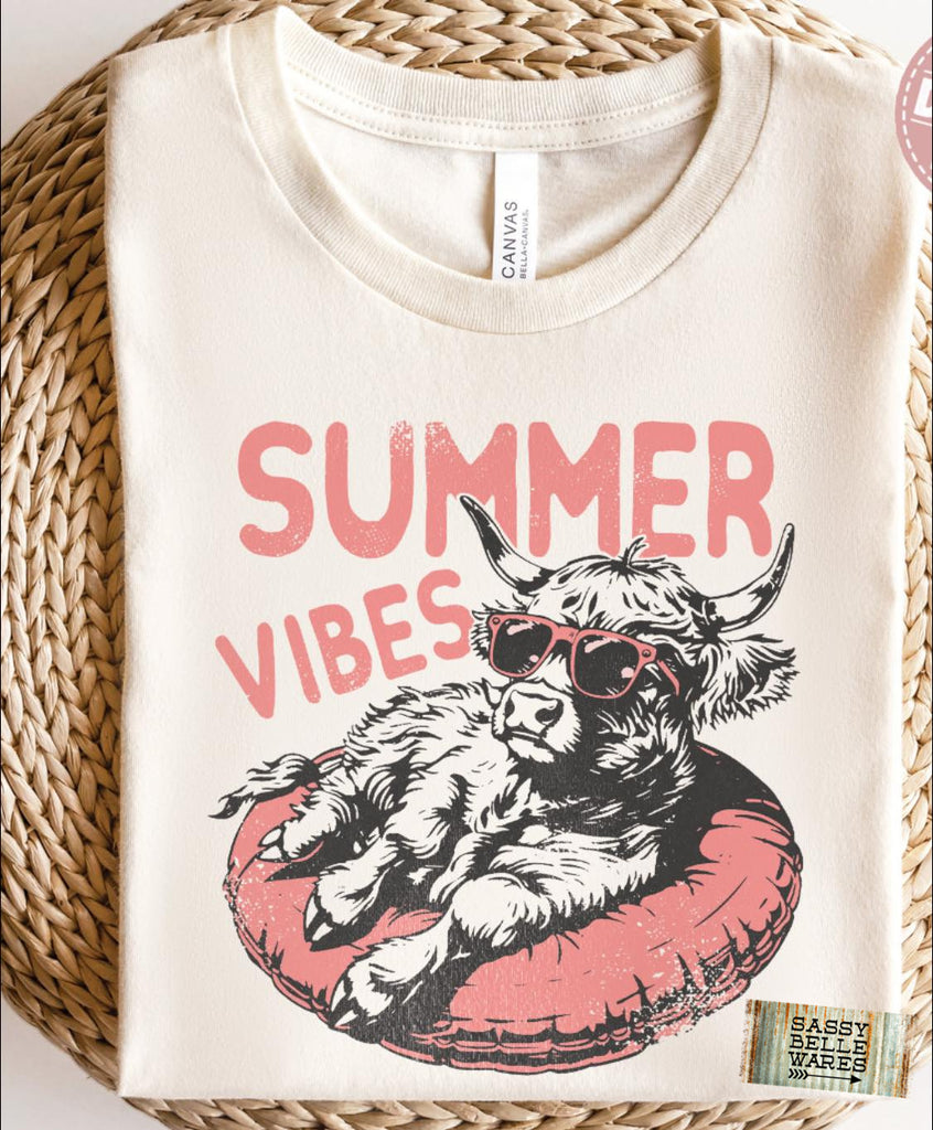 Summer Vibes Cow on a Floatie Tee