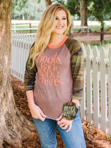 Boots Backroads and Bonfires Tee - 3/4 Sleeves