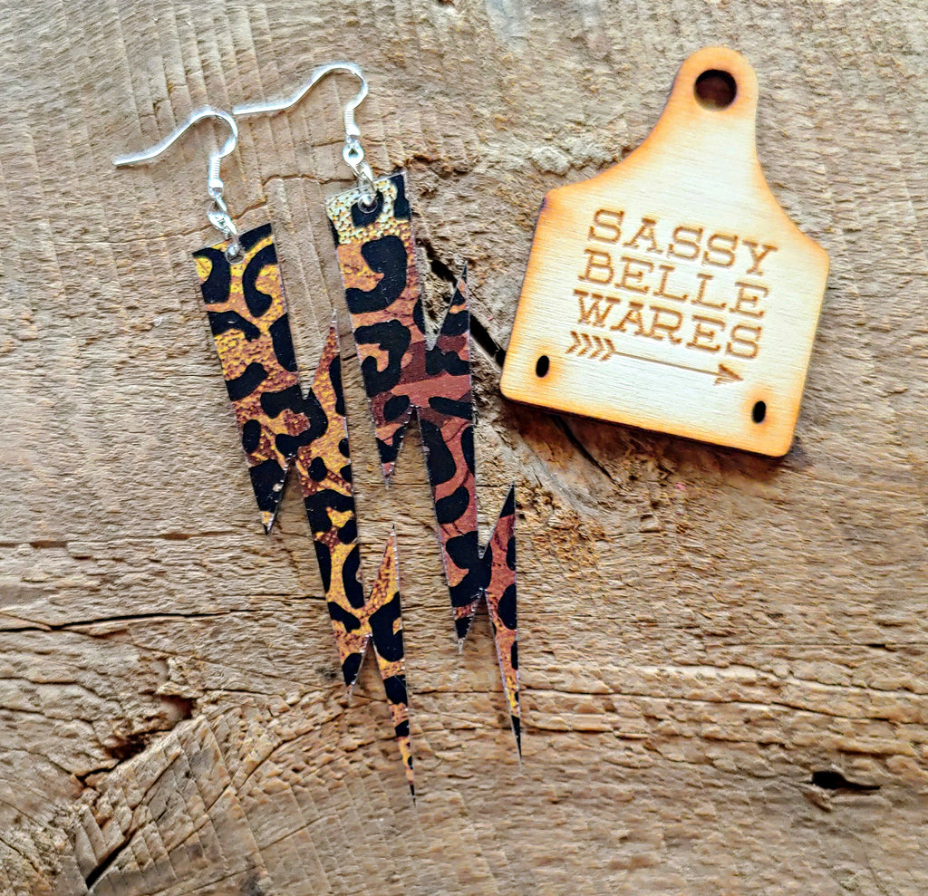 Lightning Bolt Earrings - Leopard Glitz