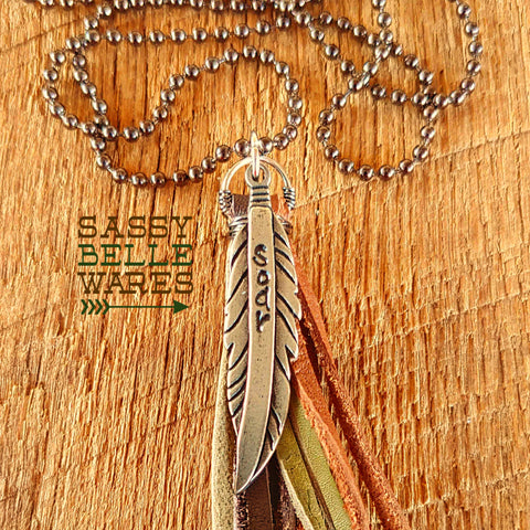 Custom Word Feather and Tassel Necklace