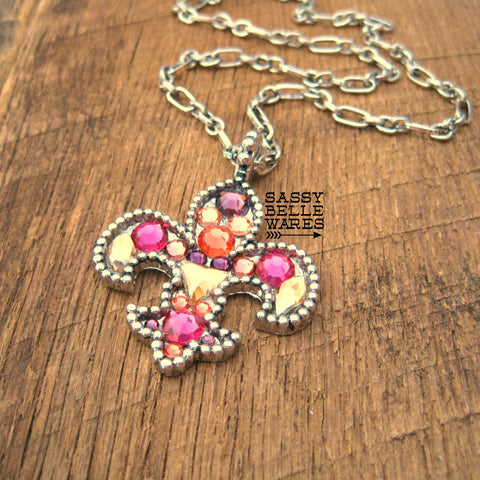 Fleur de Lis with Swarovski Crystals Necklace - Custom Made to Order