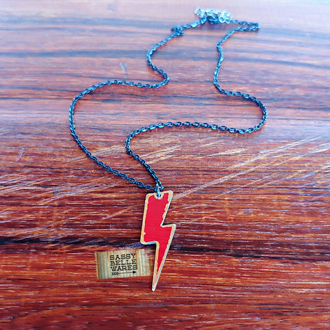 Lightning Bolt Repurposed Cymbal Necklace - Red