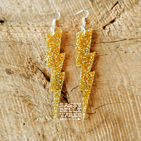 Lightning Bolt Earrings - Gold Sparkle