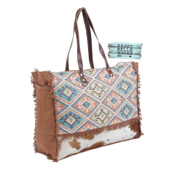 Colorful Cotton Canvas and Cowhide Weekender Bag