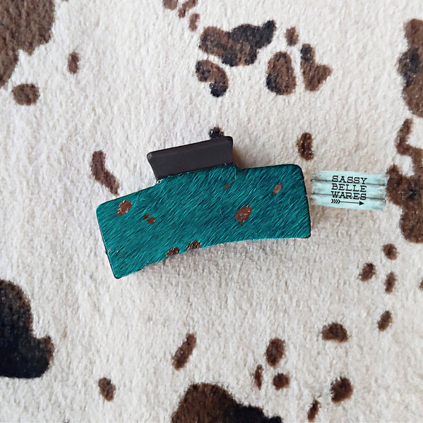 Cowhide Hair Claw - Turquoise Silver Acid Wash