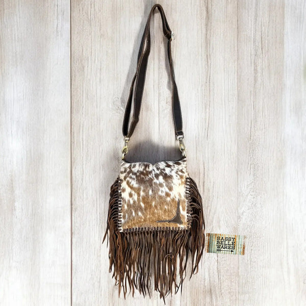 Cowhide & Leather Fringe Crossbody Bag with Bull