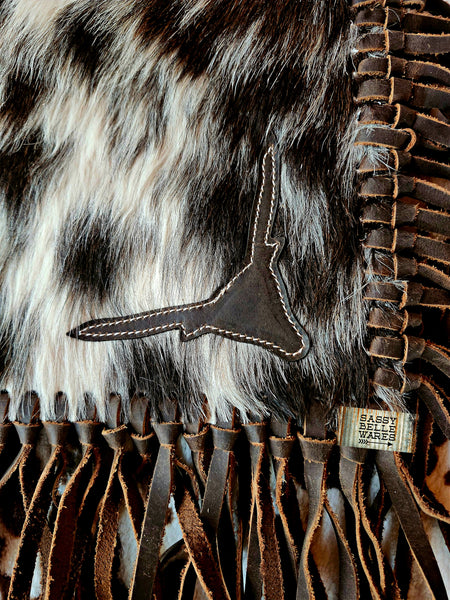 Cowhide & Leather Fringe Crossbody Bag with Bull