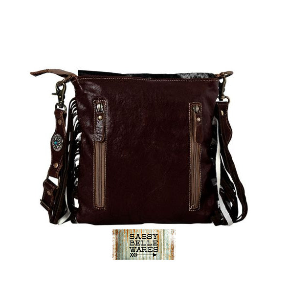 Myra Bag Culver Draw Fringed Leather and Hair On Bag