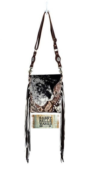 Myra Bag Culver Draw Fringed Leather and Hair On Bag