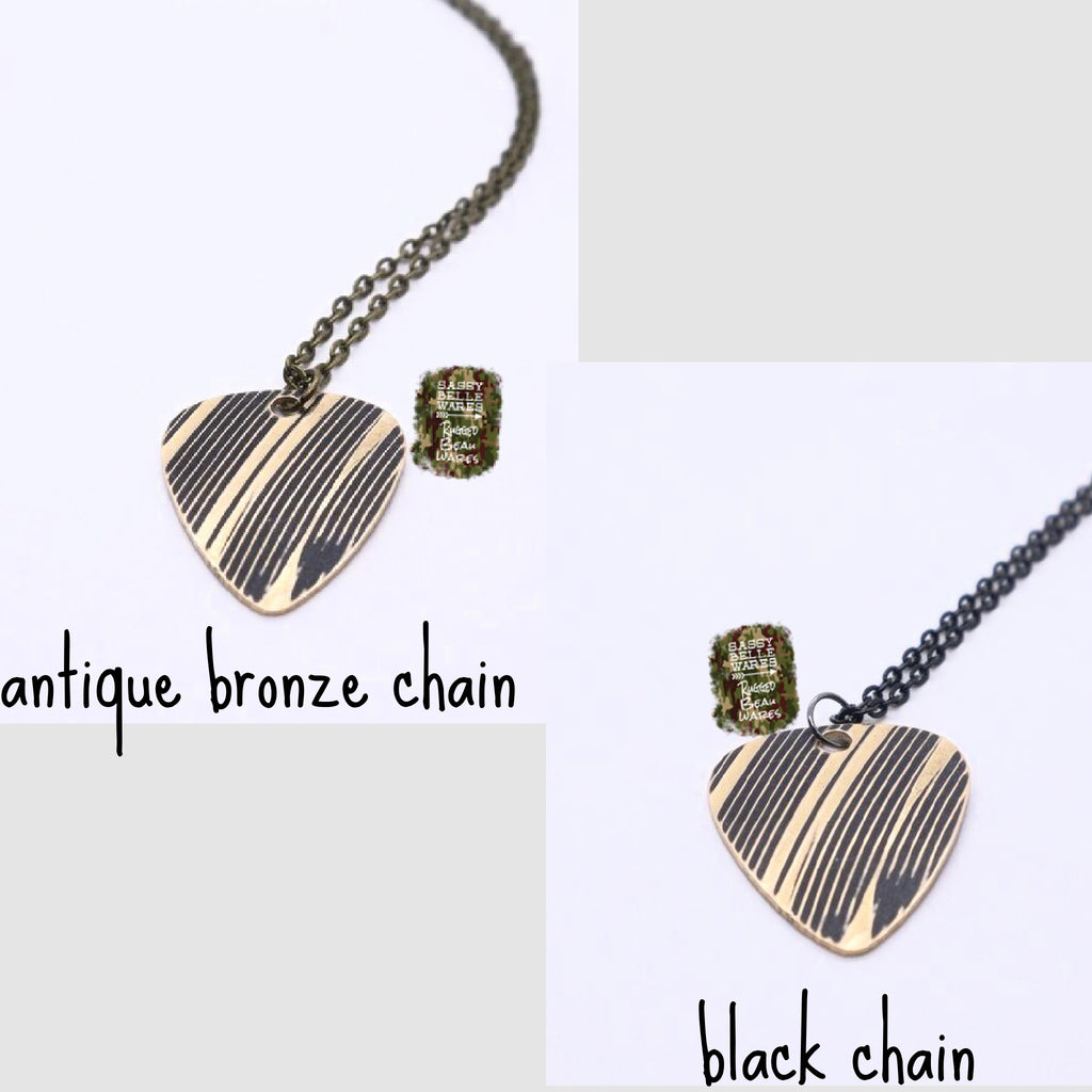 Guitar Pick Repurposed Cymbal Necklace - Black and Gold