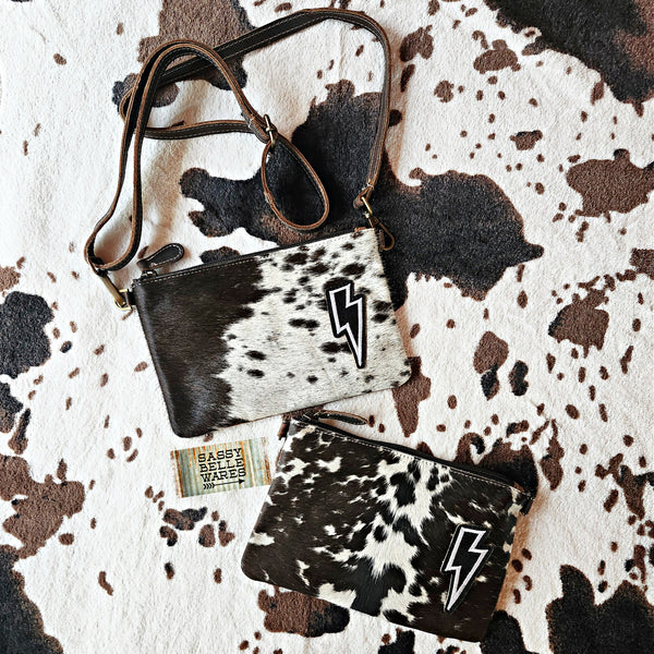 Cowhide Crossbody Bag - Lightning Bolt