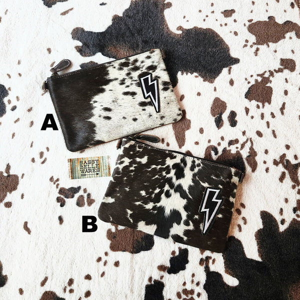 Cowhide Crossbody Bag - Lightning Bolt