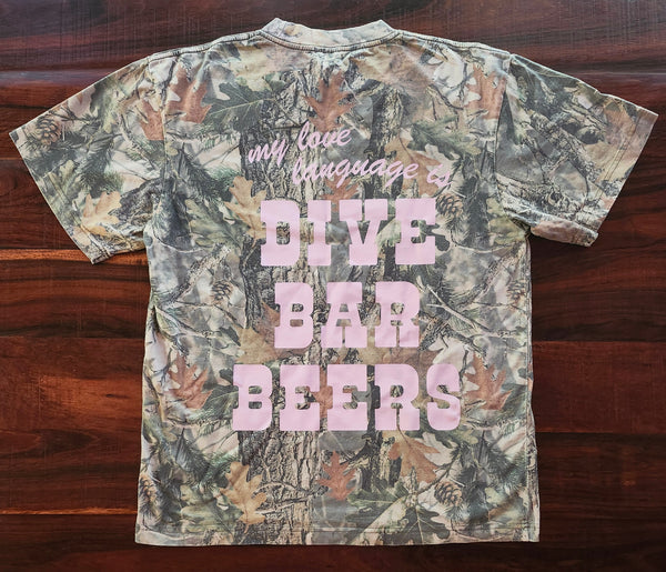 Camo Love Language is Dive Bar Beers Tee