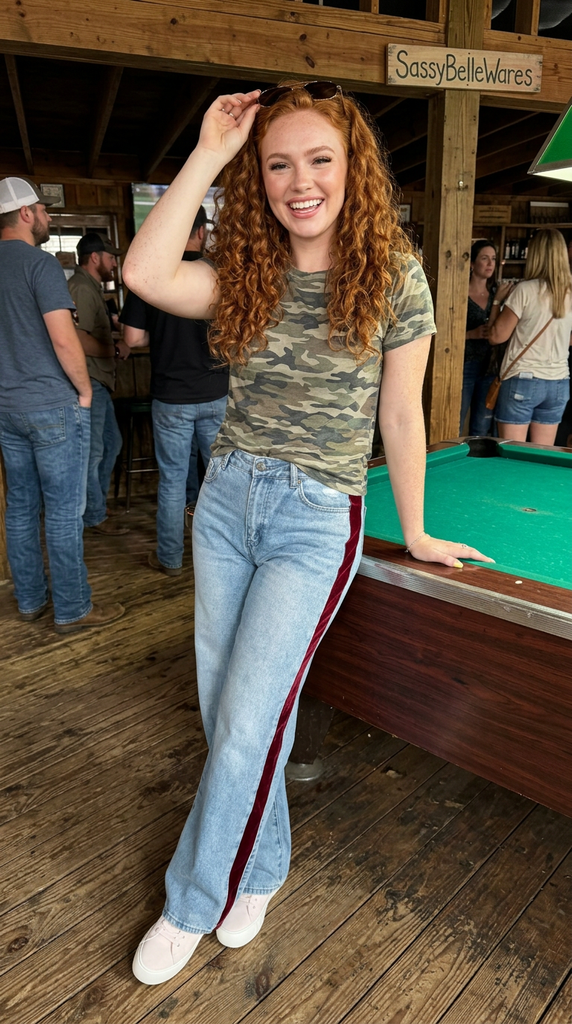 Out Of Line Jeans - Wine Side Contrast Stripe
