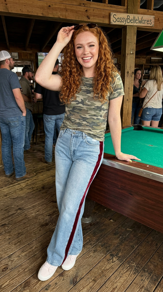 Out Of Line Jeans - Wine Side Contrast Stripe