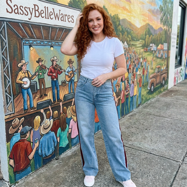 Out Of Line Jeans - Wine Side Contrast Stripe