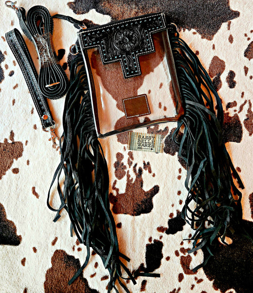 Shayne Small Hand Tooled Clear Crossbody Bag - Black