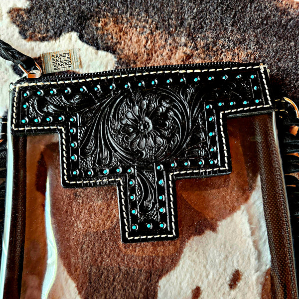 Shayne Small Hand Tooled Clear Crossbody Bag - Black
