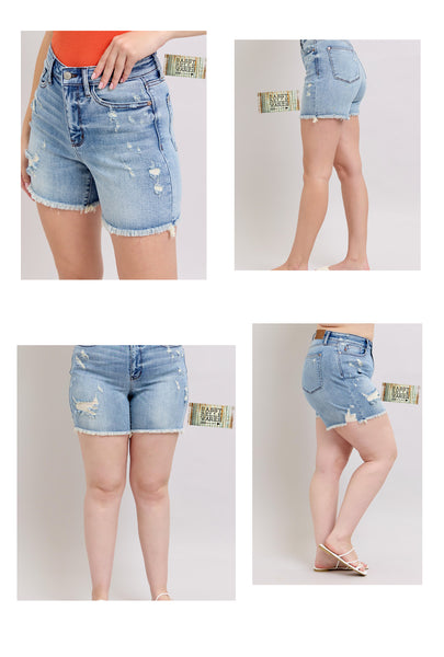 Judy Blue Frayed Hem Distressed Shorts