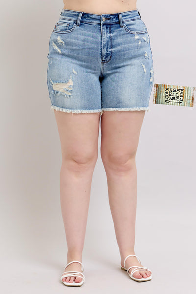 Judy Blue Frayed Hem Distressed Shorts