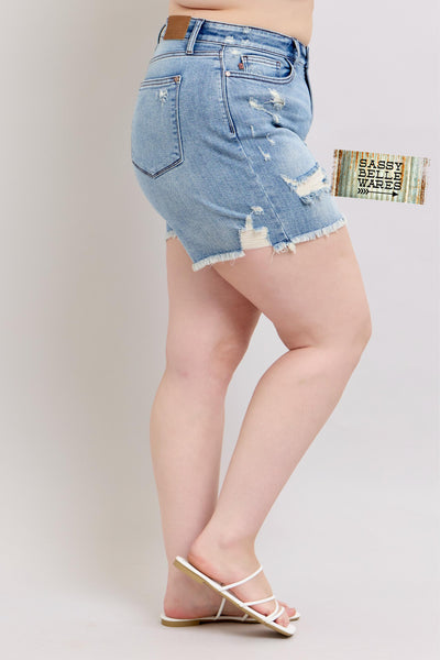 Judy Blue Frayed Hem Distressed Shorts