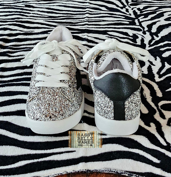 Very G Skylar Sparkle Star Sneakers - Silver and Black