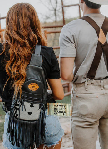 Rapid City Leather and Pendleton Sling Bag with Fringe - Black