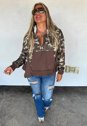 The Hunter Half Zip Hoodie Pullover - Green Camo - PRE ORDER