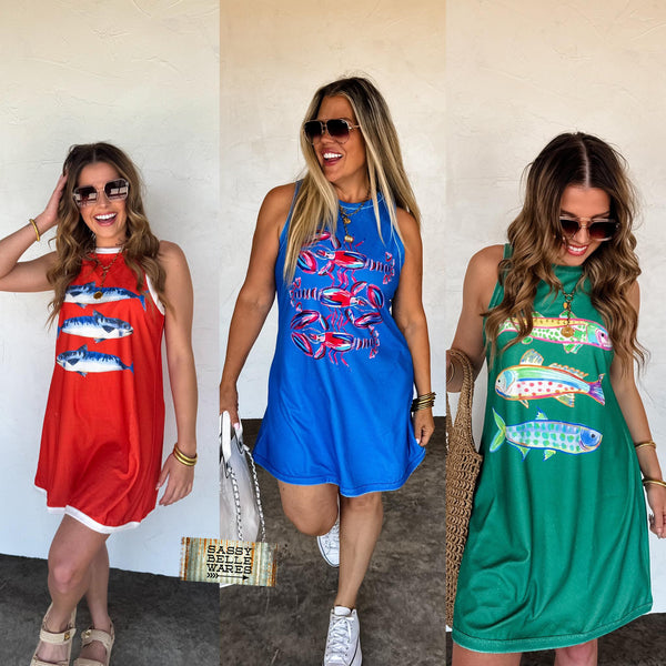 Tropic Like It's Hot Terry Dress with Fish or Lobsters - PRE ORDER