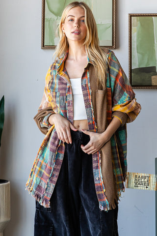 Mixed Plaid Button Down Shirt