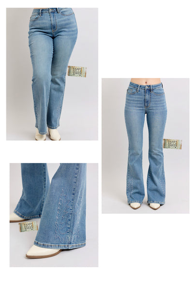 Judy Blue Western Embroidery Detail Flare Jeans