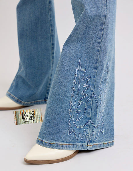 Judy Blue Western Embroidery Detail Flare Jeans