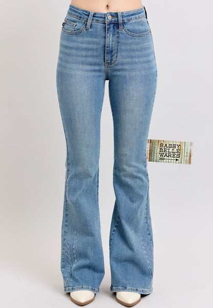 Judy Blue Western Embroidery Detail Flare Jeans