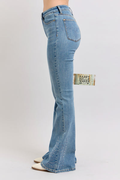 Judy Blue Western Embroidery Detail Flare Jeans