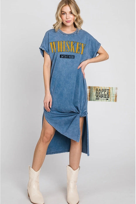 Whiskey Weather T Shirt Dress - Blue