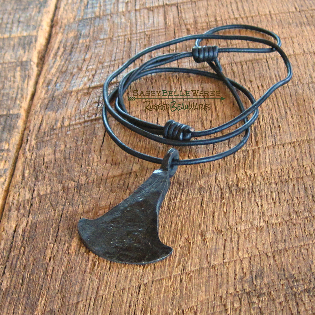 Mens Ax Head Leather Necklace