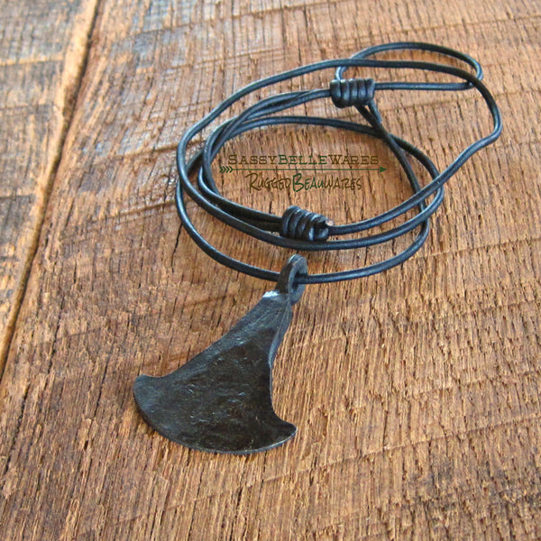 Mens Ax Head Leather Necklace