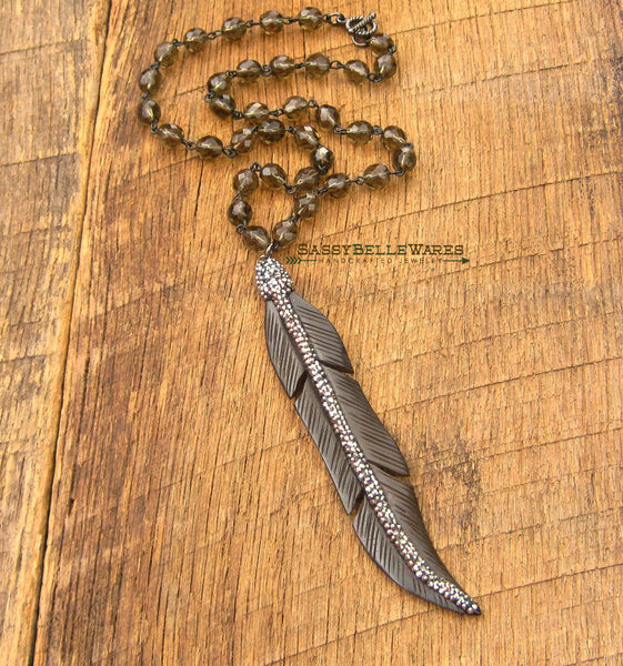 Leaf with Pave Crystals Necklace