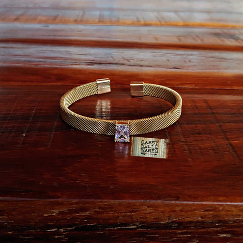 Single Crystal Cuff Bracelet - Diamond Color