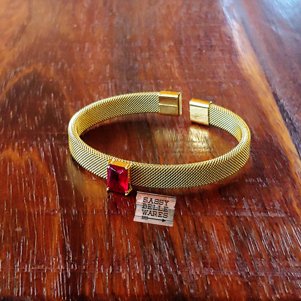 Single Crystal Cuff Bracelet - Red