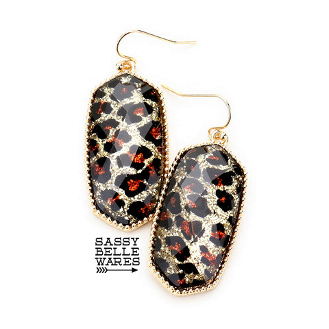 Leopard Sparkle Dangle Earrings - Gold