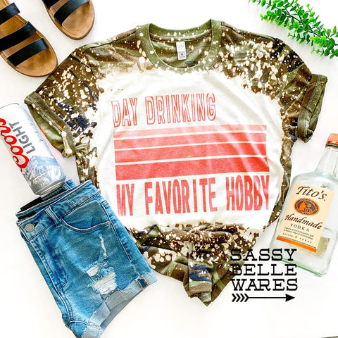 Day Drinking My Favorite Hobby Tee - Camo Bleached
