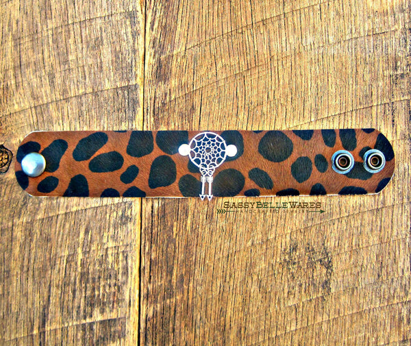 Dreamcatcher and Arrow Animal Print Leather Cuff Bracelet