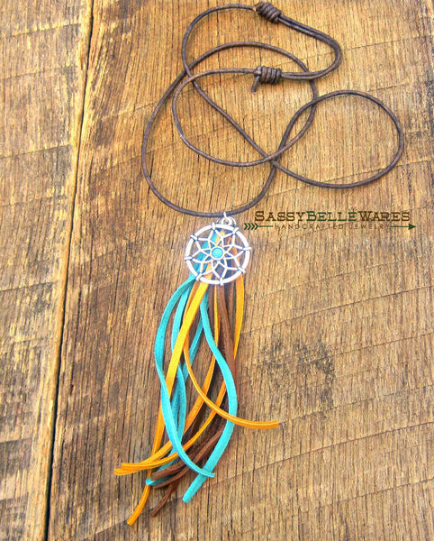 Dreamcatcher and Tassel Leather Necklace