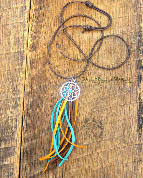 Dreamcatcher and Tassel Leather Necklace
