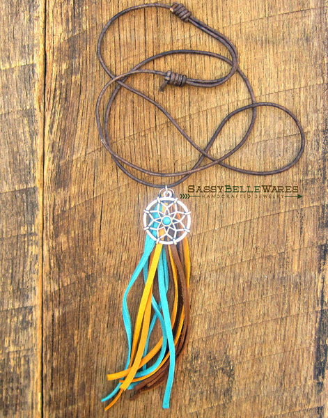 Dreamcatcher and Tassel Leather Necklace