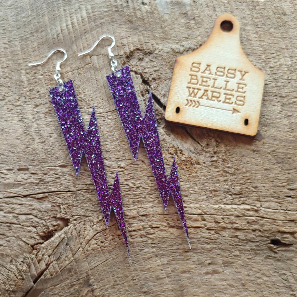 Lightning Bolt Earrings - Purple Sparkle