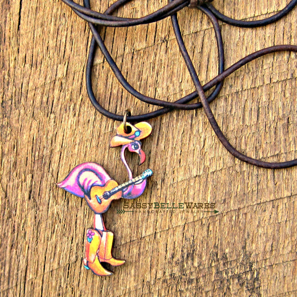 Honky Tonk Flamingo Leather Necklace